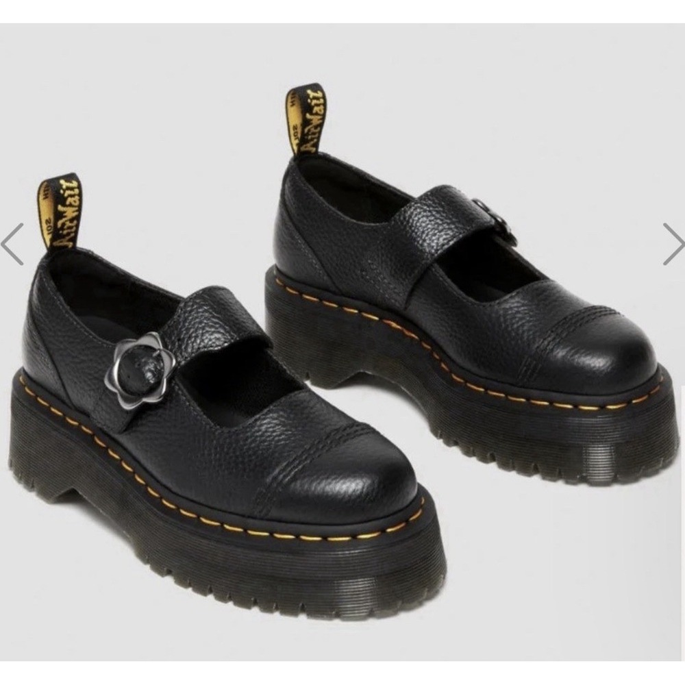 Dr. Martens Addina Flower Buckle Platform Mary Jane Black Shoes Women's US 8